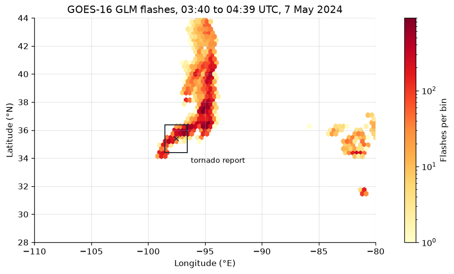 The walkthrough's first look at goes lightning detections
